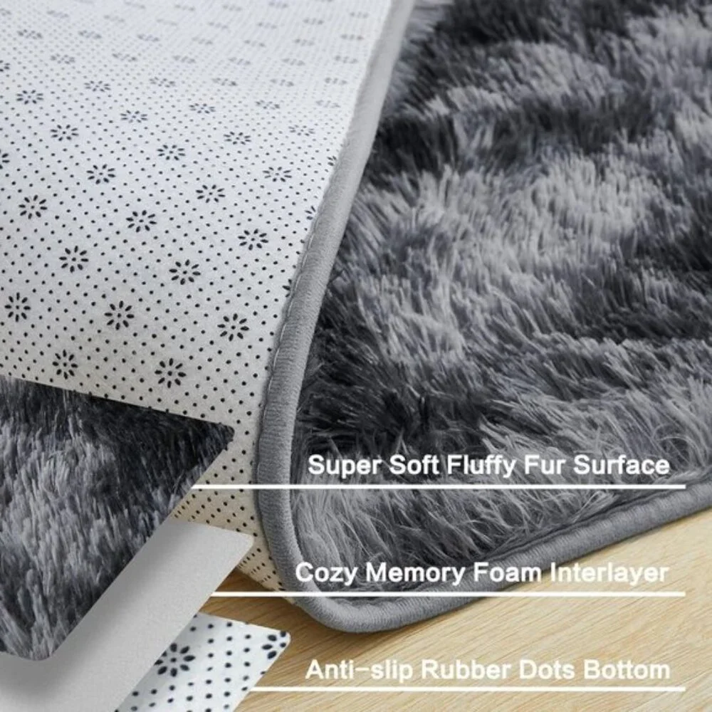 New 4x6 Shag Area Rug, Tie-Dyed Dark Grey, Soft Plush Non-Skid Rug for Room